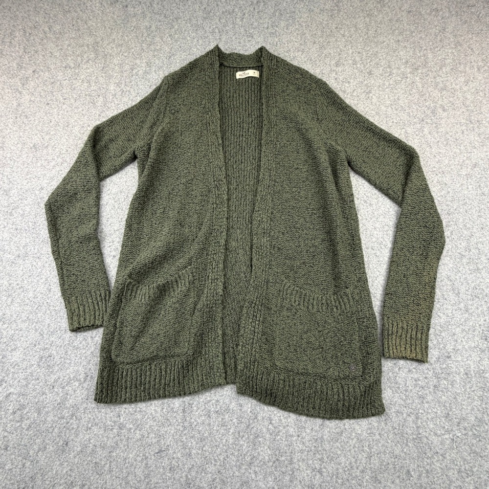 Hollister Womens Olive Green Open Front Cardigan Sweater Pockets Size M